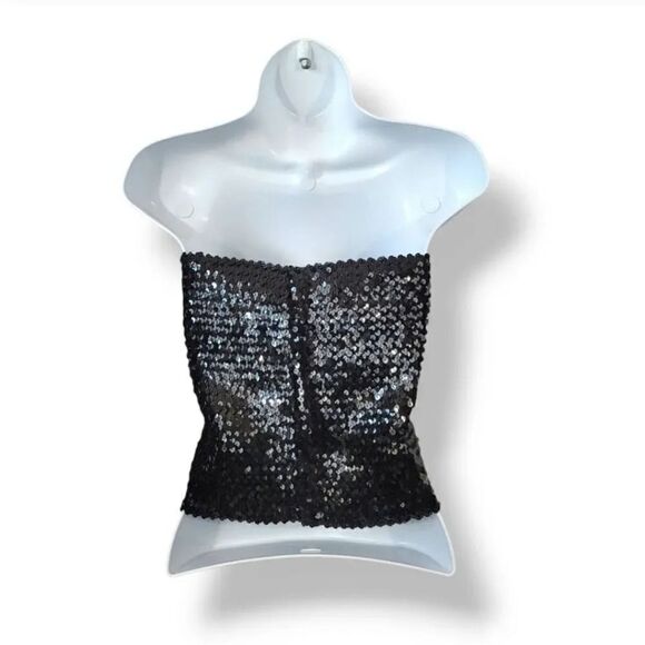 Vintage 50s 60s Mac Scott Sweden Black Stretch Sequined Tube Tank Top Size Small - Picture 5 of 11
